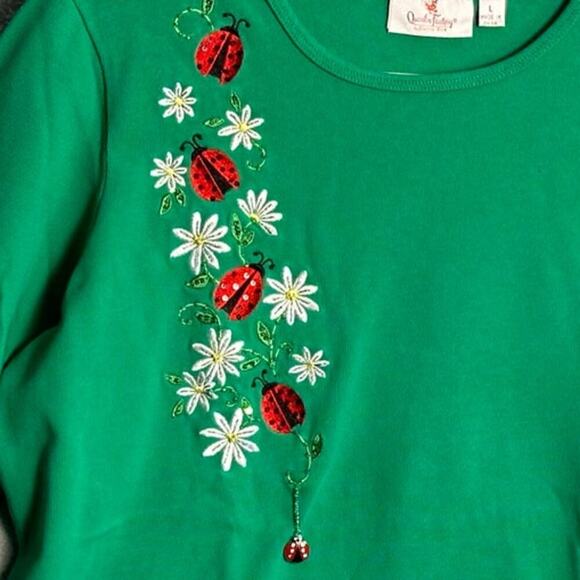 Quacker Factory Sz L Embroidered Beaded Ladybug Pullover Top mature grandmacore - Picture 8 of 9